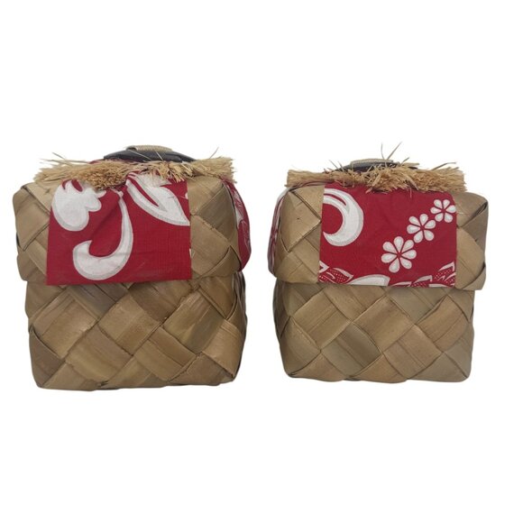 Hawaiian Handmade Natural Fiber Woven Lidded 2 PC Box Set Tiki Island Gift Boxes - Picture 2 of 13